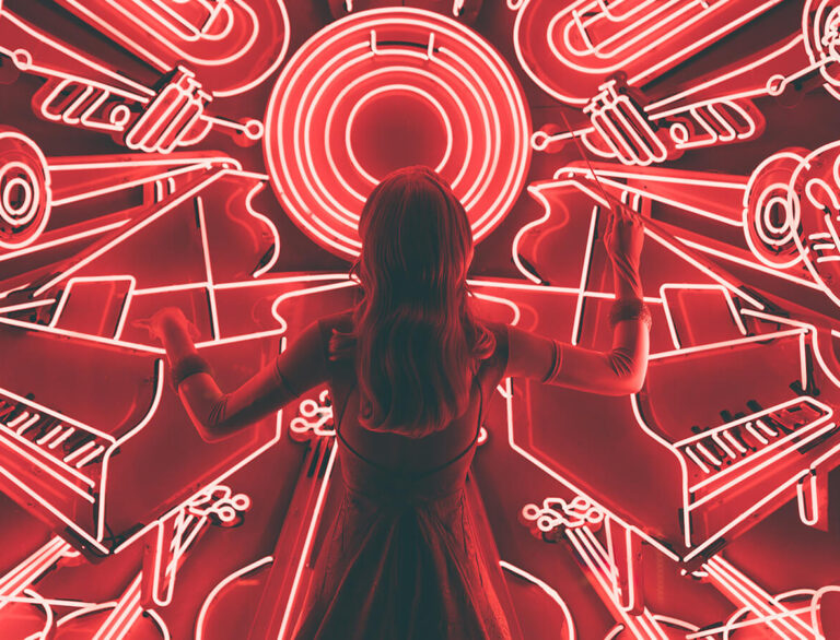 Truly creative person with neon lights